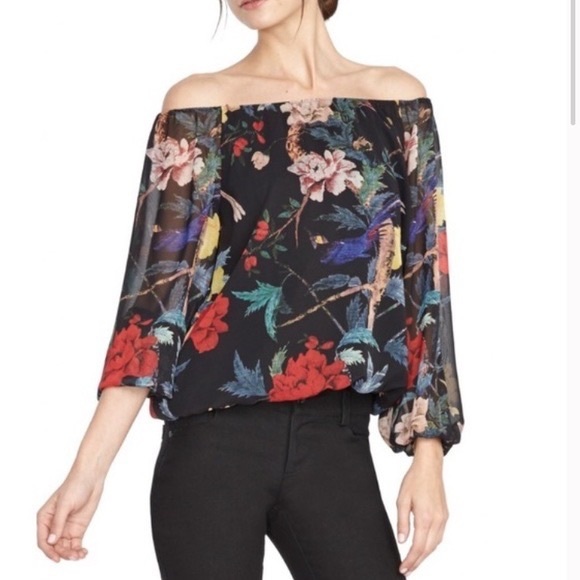 Alice + Olivia Tops - Alice + Olivia Black Floral Off-Shoulder Blouse